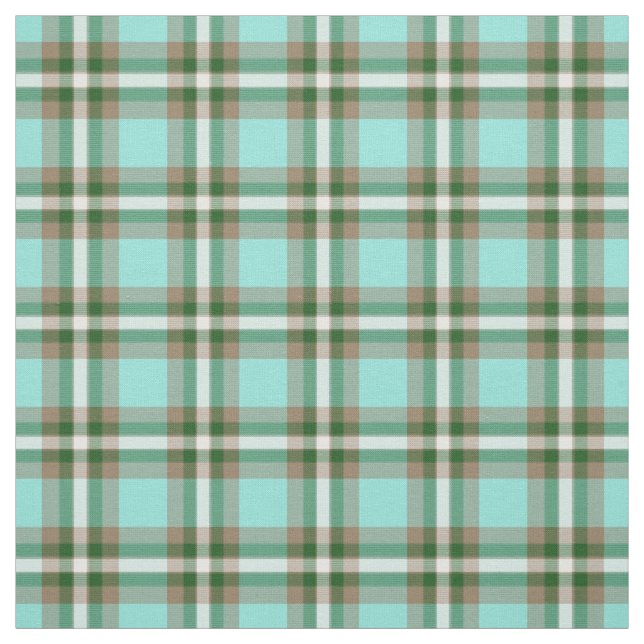 Turkos Grönt Brown White Tartan Squares Mönster Tyg (Provkarta)