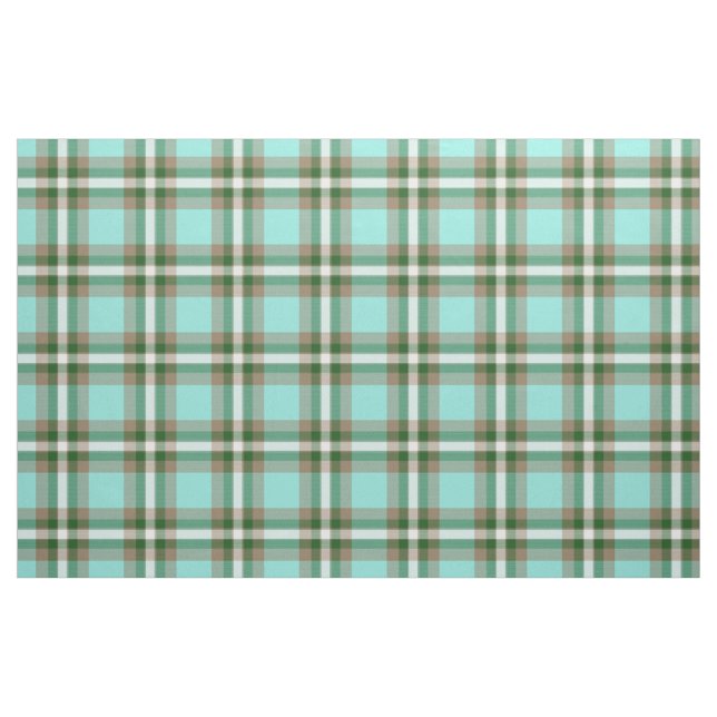 Turkos Grönt Brown White Tartan Squares Mönster Tyg (Fat Quarter)