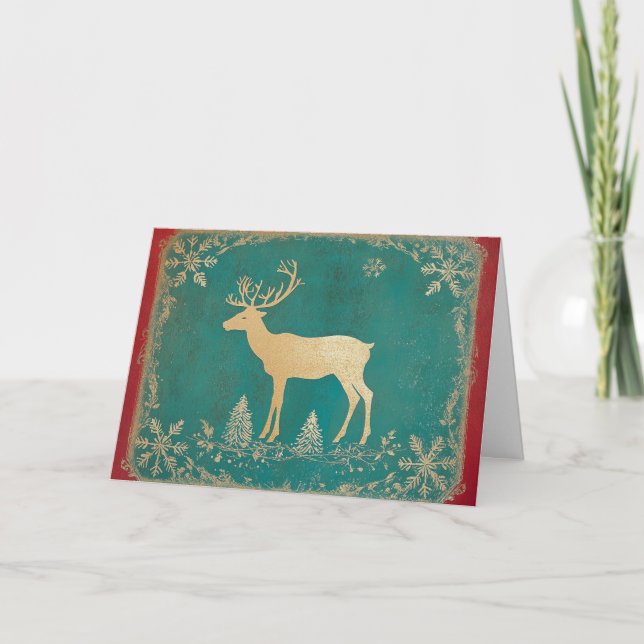 Turkos Grönt Reindeer med guldolja Kort (Framsida)