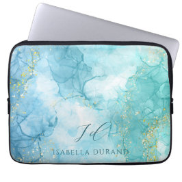 Turkos Grönt vattenfärgen Glitter Anpassade Laptop Fodral