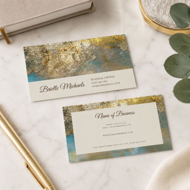 Turkos Guld Abstrakt Stentextur Visitkort (Teal Gold Abstract Stone Texture Business Card
)