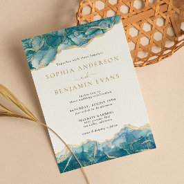 Turkos Guld Agat Modern Bröllop Inbjudningar