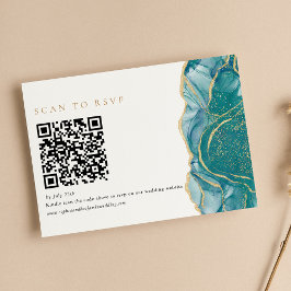 Turkos Guld Agat Modern Bröllops QR-kod OSA Kort