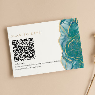Turkos Guld Agat Modern Bröllops QR-kod OSA Kort