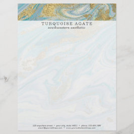 Turkos & Guld Agate Stone Geode Marble Swirl Brevhuvud