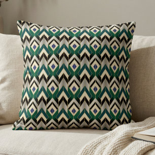 Turkos Guld Art Deco Chevron Mönster Kudde