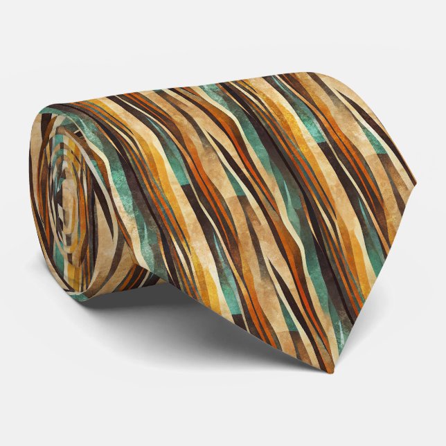 Turkos Guld Art Deco Geometriskt Mönster Slips (Rullad)