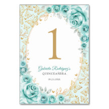 Turkos Guld Blommig Quinceanera