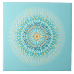 Turkos Guld Boho Mandala Kakelplatta
