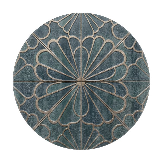 Turkos Guld Fläkt Mönster Art Deco Geometrisk (Framsidan)