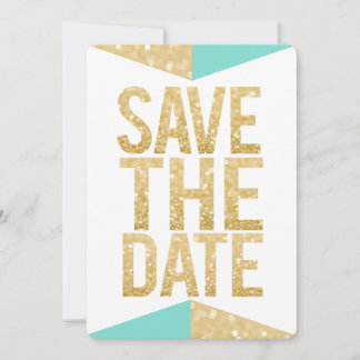 Turkos Guld Glitter Aztec Spara Datum Typografi Inbjudningar