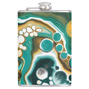 Turkos, Guld, Marble Fluid Art Fickplunta