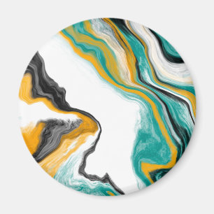 Turkos, Guld, Marble Fluid Art Magnet