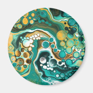 Turkos, Guld, Marble Fluid Art Magnet