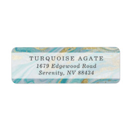 Turkos & Guld Marble Swirl Agate Geode Adress Returadress Etikett
