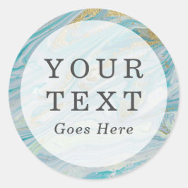 Turkos & Guld Marble Swirl Agate Geode Anpassnings Runt Klistermärke