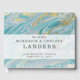 Turkos & Guld Marble Swirl Agate Geode Bröllop Gästböcker