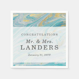 Turkos & Guld Marble Swirl Agate Geode Bröllop Pappersservett