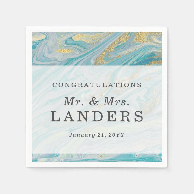 Turkos & Guld Marble Swirl Agate Geode Bröllop Pappersservett (Framsidan)
