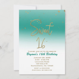 Turkos & Guld Modern Glam SWEET 16 Födelsedagsfest Inbjudningar