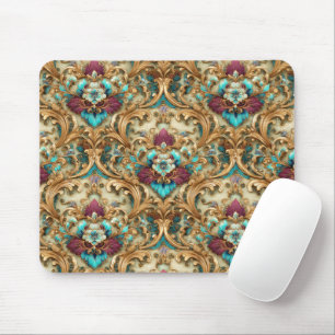 Turkos & Guld Ornamenterad Damask Musmatta