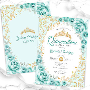 Turkos Guld Quinceanera Inbjudningar