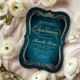 Turkos Guld Quinceañera Inbjudningar