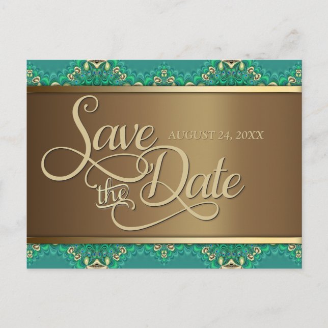 Turkos Guld Spets Kant Save the Date Postkort Meddelande Vykort (Framsida)