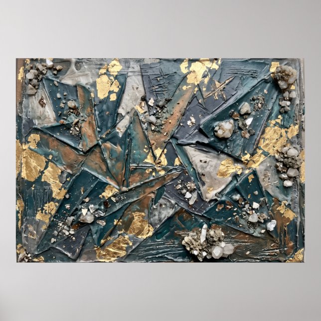 Turkos Guld Texturerad Abstrakt Affisch (Framsidan)