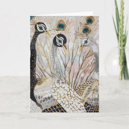 Turkos Guld Vita Påfåglar Födelsedag Kort