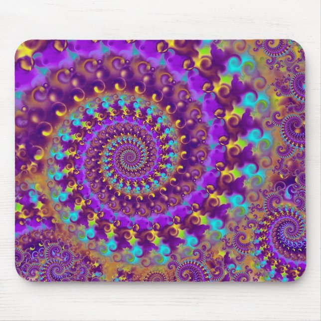 Turkos & gult för Hippy Fractalmönster Musmatta (Framsidan)