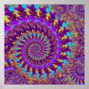 Turkos & gult för Hippy Fractalmönster Poster