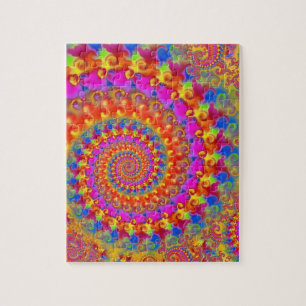 Turkos & gult för Hippy Fractalmönster rosa Pussel