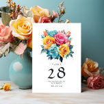 Turkos, Gult och Rosa Blommigt Bröllop Bordsnummer<br><div class="desc">Turkos- och gult- kort för teal och citron blommigt bröllop bord med accenter för rosa. Perfekt för varje tema eller trädgårdsbröllop.</div>