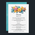 Turkos, Gult och Rosa Blommigt Bröllop Meny<br><div class="desc">Turkos och gult - menyn för teal och citron blommigt bröllop med accents of rosa. Perfekt för varje tema eller trädgårdsbröllop.</div>