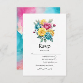 Turkos, Gult och Rosa Blommigt Bröllop OSA Kort