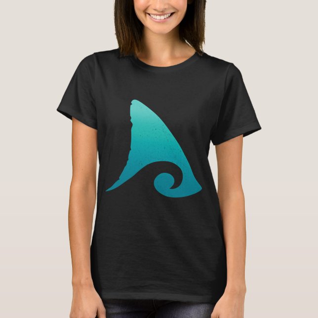 Turkos hajfinsdesign för havsvåg t shirt (Framsida)