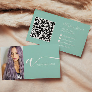 Turkos hårmakeup fotoinledande qr-kod visitkort