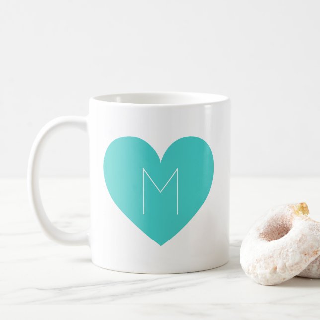 Turkos Heart Contemporary Monogram Mugg (Med munk)