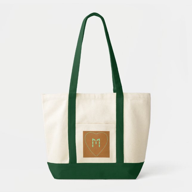 Turkos Heart, Monogram Tote Bag Tygkasse (Framsidan)
