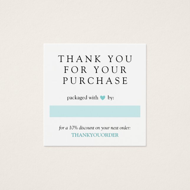 Turkos Heart-Tack för beställning Fyrkantigt Visitkort (Framsida)