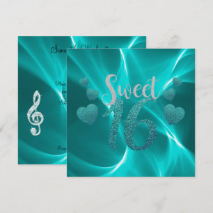 Turkos Hearts Sweet 16 födelsedag Inbjudningar