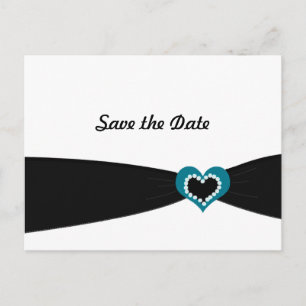 Turkos hjärta med svart band Save the Date Meddelande Vykort