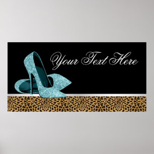 Turkos Höga Klackar Skor Leopard Fest Banner Poster