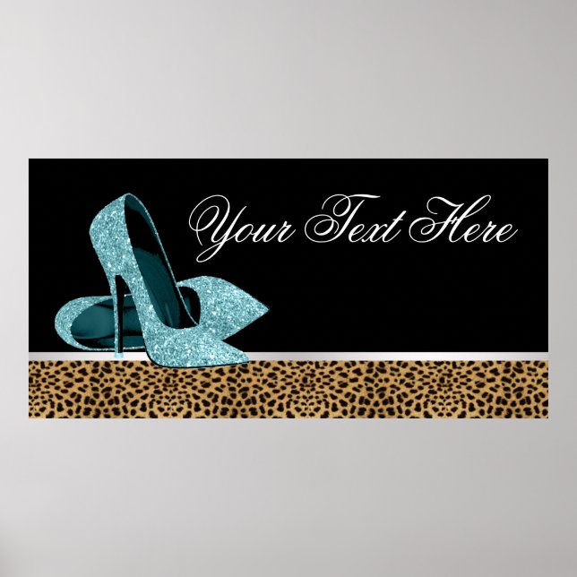 Turkos Höga Klackar Skor Leopard Fest Banner Poster (Framsidan)