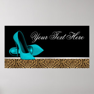 Turkos Höga Klackar Skor Leopard Fest Banner Poster