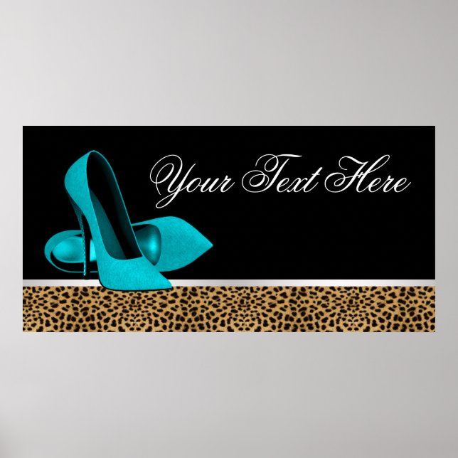 Turkos Höga Klackar Skor Leopard Fest Banner Poster (Framsidan)