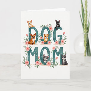Turkos Hundmamma Blommig Konstkort Kort