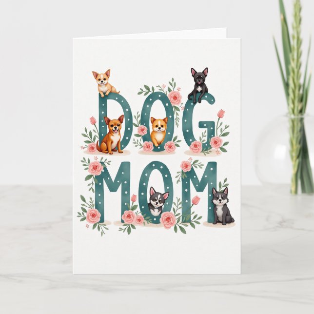 Turkos Hundmamma Blommig Konstkort Kort (Framsida)