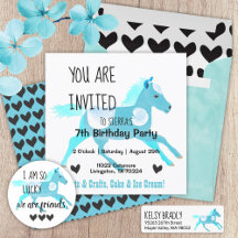 Turkos, inbjudan till Akvamarine Pony Birthday